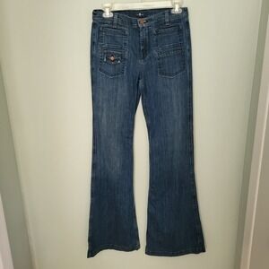 7 For All Mankind Women 26 flare Front Patch Pockets Stretch Blue Denim Jeans